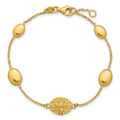 14K Polished Oval Textured w/.5in Ext. Fancy Bracelet