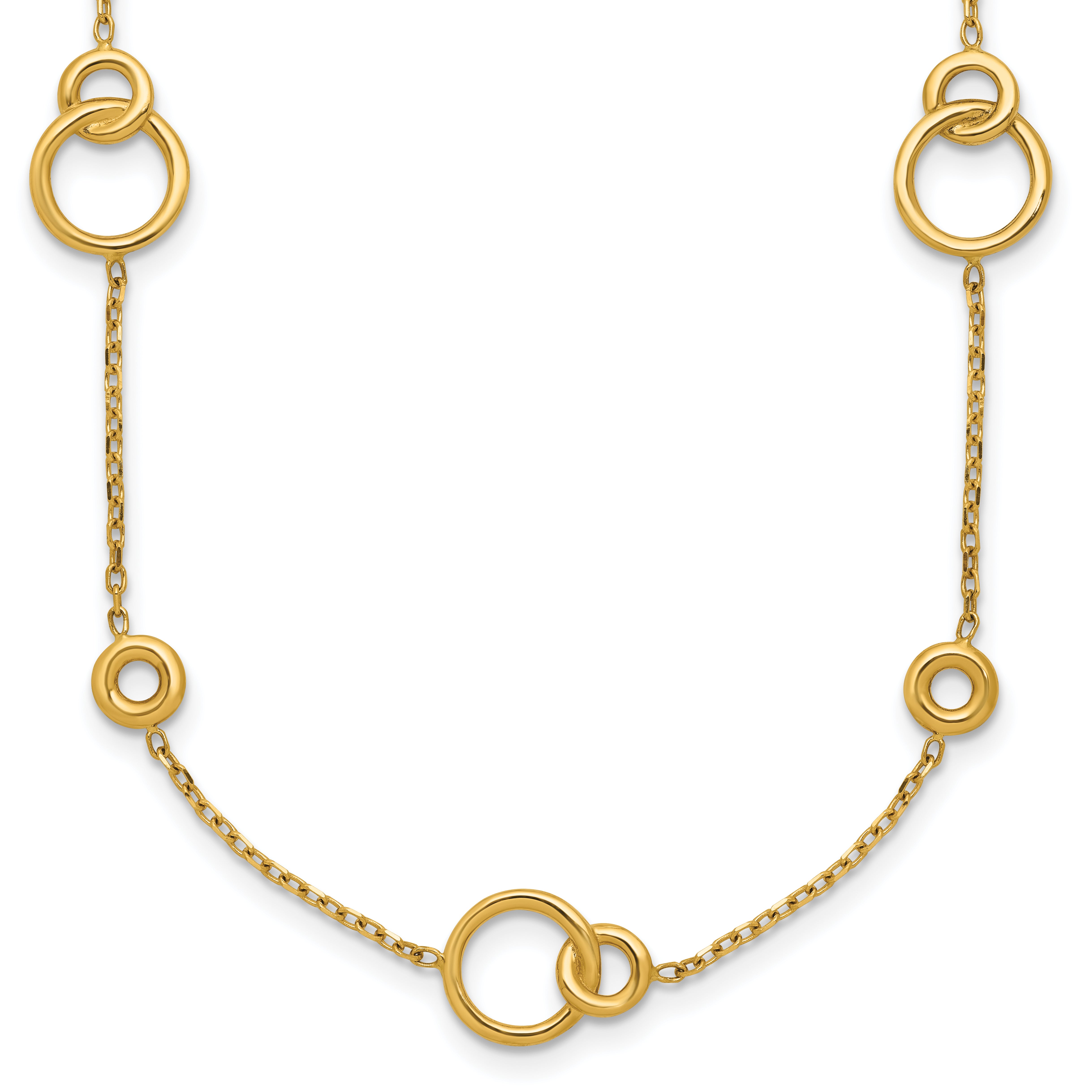 14K Polished Circle Station w/2in Ext. Necklace