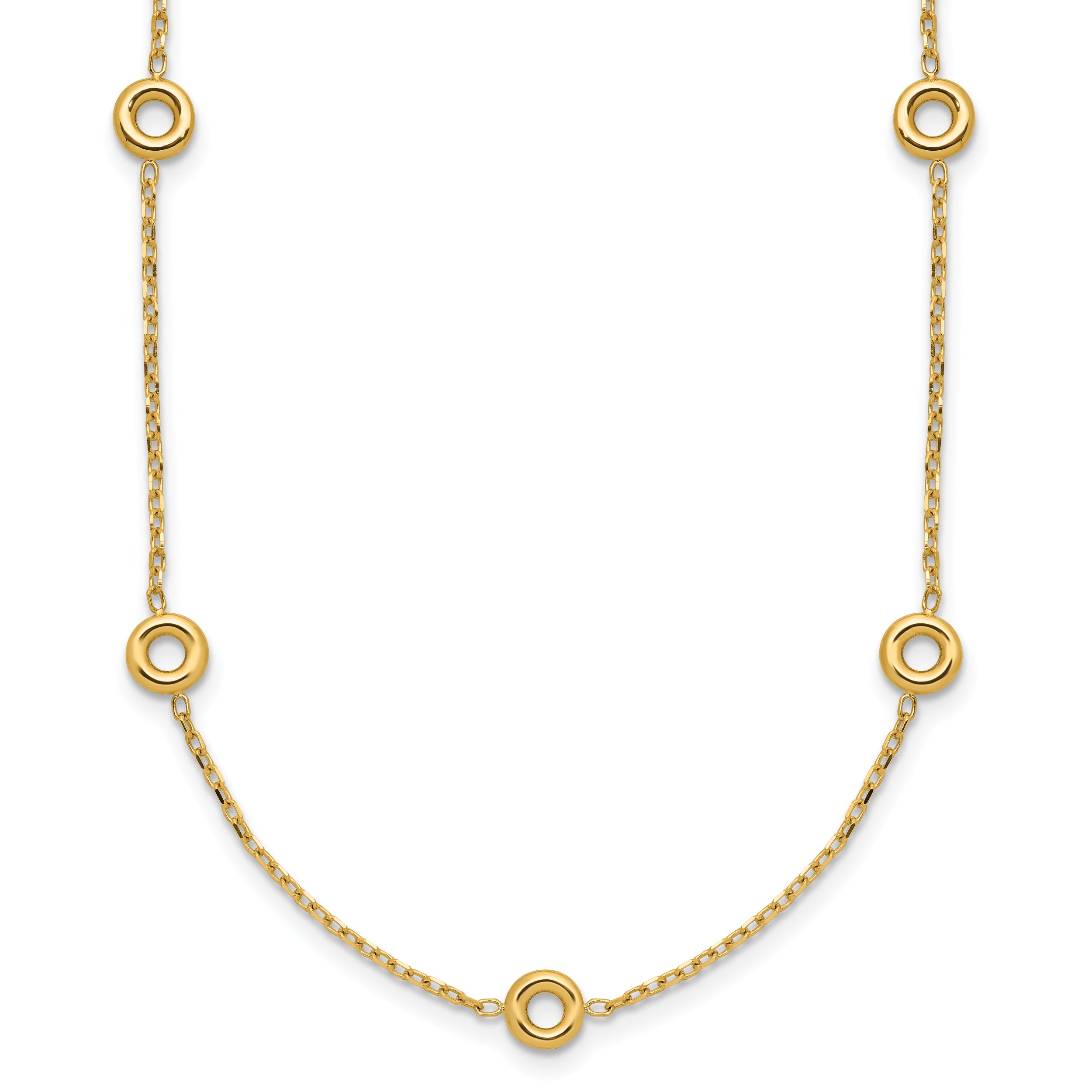 14K Polished Circle Station w/2in Ext. Necklace