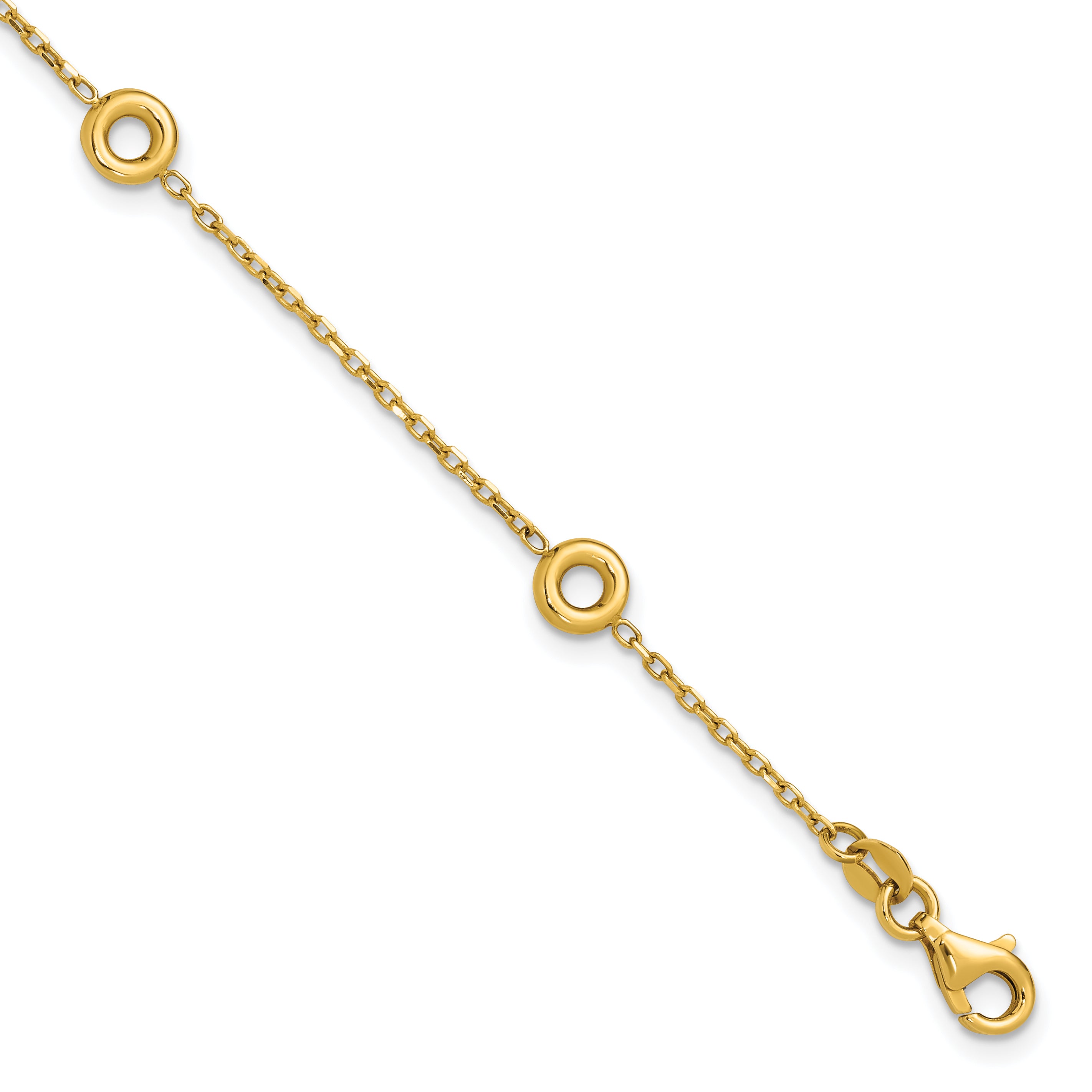 14K Polished Circle Station w/.5in Ext. Bracelet