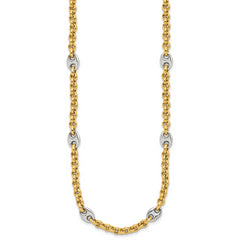 14K Two-tone Polished Fancy Puffed Mariner Link Necklace