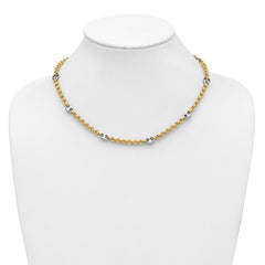 14K Two-tone Polished Fancy Puffed Mariner Link Necklace