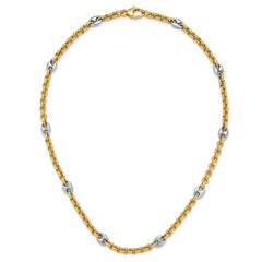 14K Two-tone Polished Fancy Puffed Mariner Link Necklace