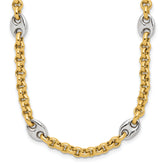 14K Two-tone Polished Fancy Puffed Mariner Link Necklace