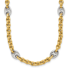 14K Two-tone Polished Fancy Puffed Mariner Link Necklace