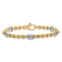 14K Two-tone Polished Fancy Puffed Mariner Link Bracelet