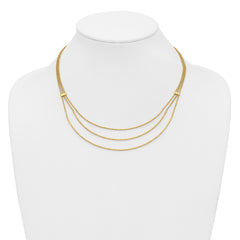 14K Polished and Diamond-cut 3-strand Bar Necklace