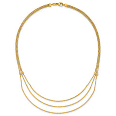 14K Polished and Diamond-cut 3-strand Bar Necklace