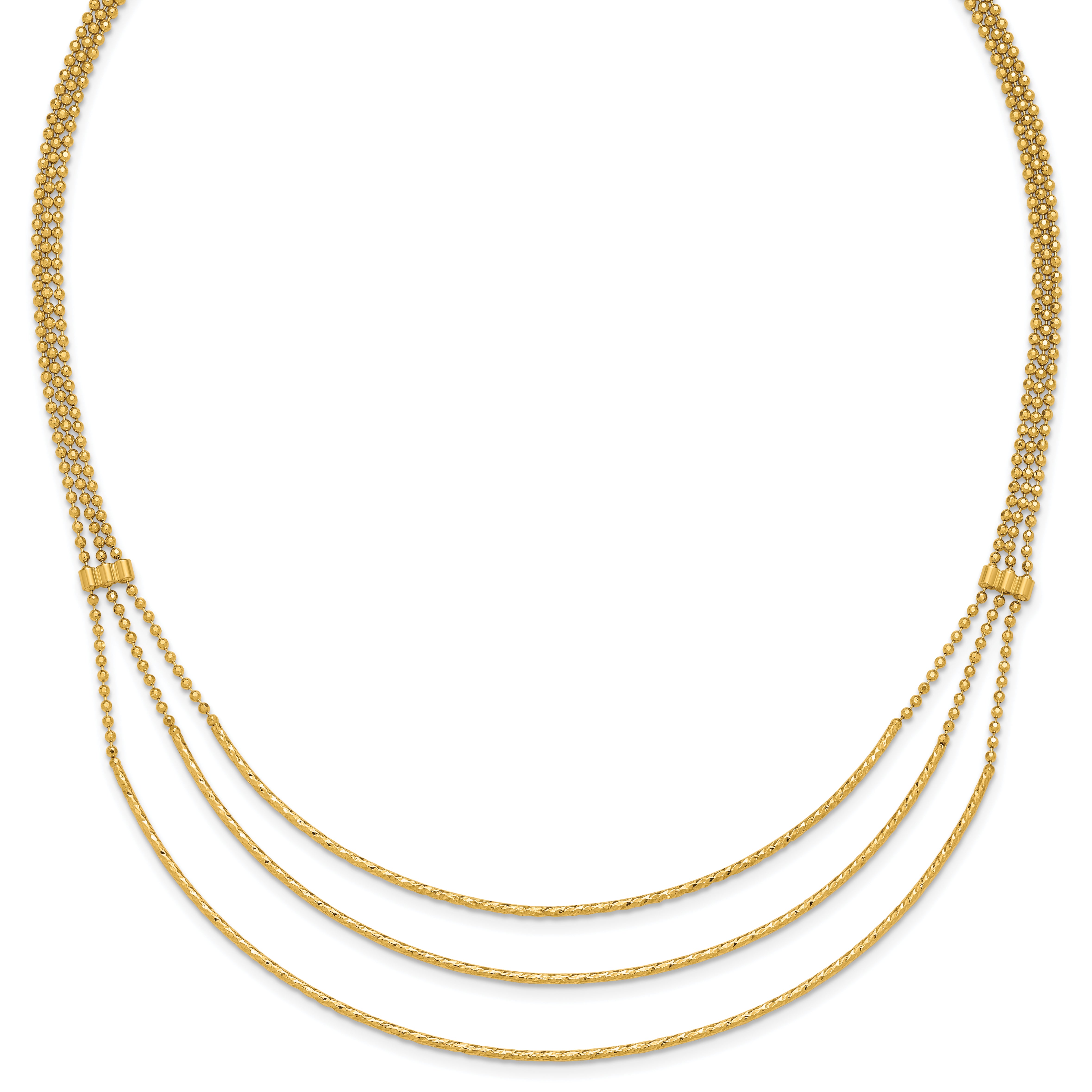 14K Polished and Diamond-cut 3-strand Bar Necklace