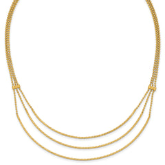 14K Polished and Diamond-cut 3-strand Bar Necklace