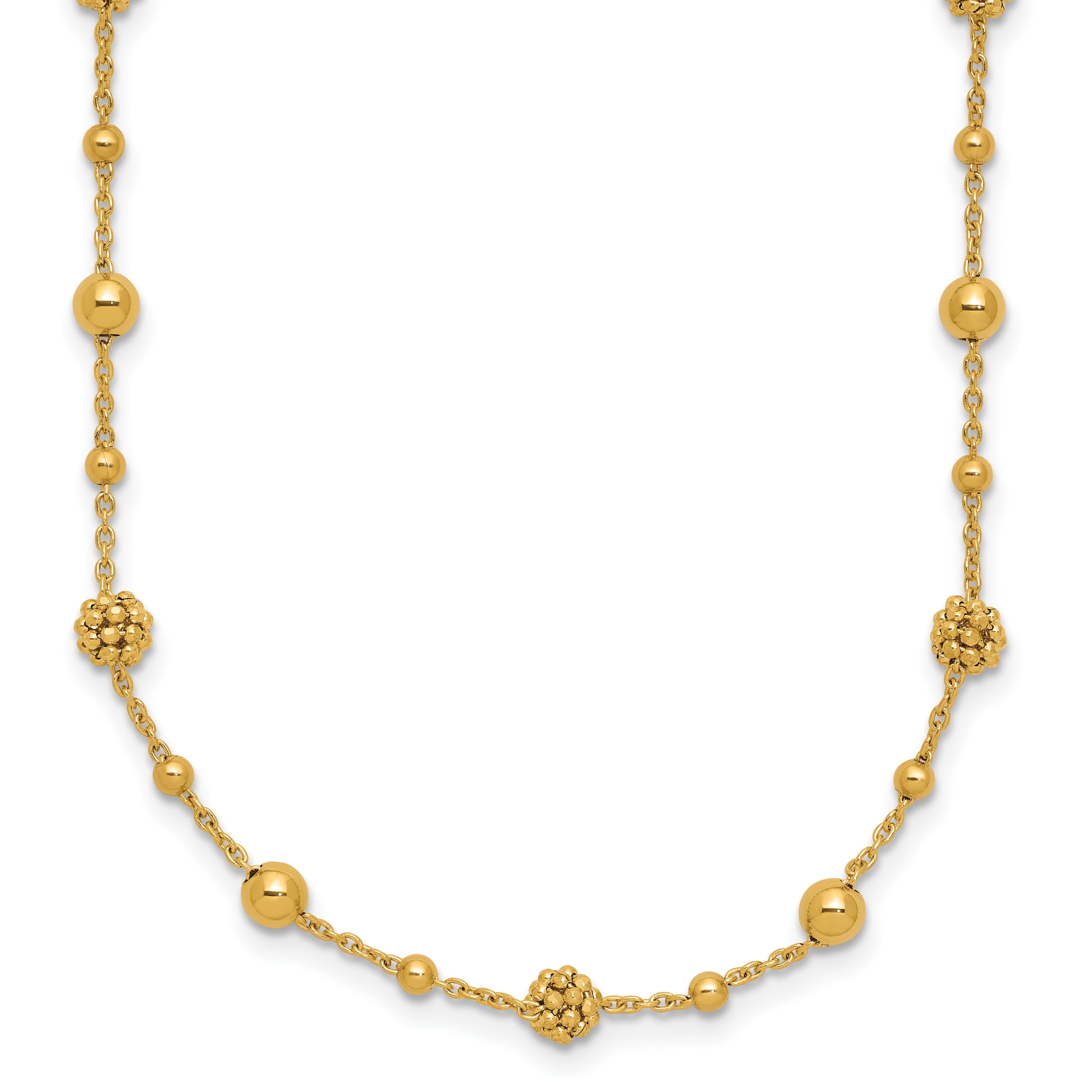 14K Polished Dia-cut Beaded w/ 2in ext. Necklace