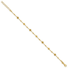 14K Polished Dia-cut Beaded w/ 1in ext. Bracelet