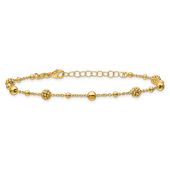 14K Polished Dia-cut Beaded w/ 1in ext. Bracelet
