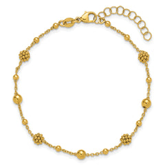 14K Polished Dia-cut Beaded w/ 1in ext. Bracelet