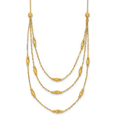 14K Polished and Dia-cut Layered Beaded w/2in ext. Necklace
