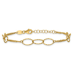 14K Polished Dia-cut 2-Strand Oval Links w/1in ext. Bracelet