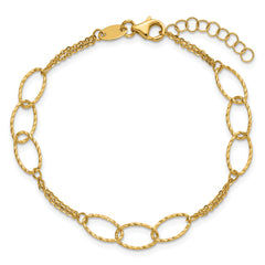 14K Polished Dia-cut 2-Strand Oval Links w/1in ext. Bracelet