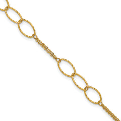 14K Polished Dia-cut 2-Strand Oval Links w/1in ext. Bracelet