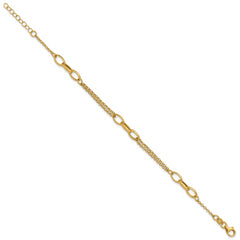 14K Polished Fancy 2-Strand Oval Links w/1in ext. Bracelet