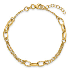 14K Polished Fancy 2-Strand Oval Links w/1in ext. Bracelet