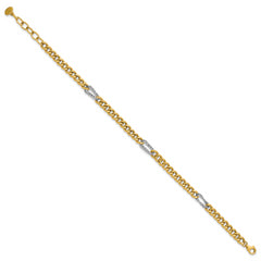 14K Two-tone Polished / DC Fancy Link w/1in ext. Bracelet