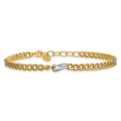 14K Two-tone Polished / DC Fancy Link w/1in ext. Bracelet
