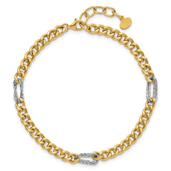 14K Two-tone Polished / DC Fancy Link w/1in ext. Bracelet