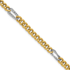 14K Two-tone Polished / DC Fancy Link w/1in ext. Bracelet