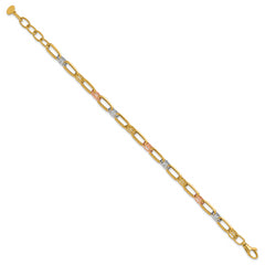 14K Tri-color Polished / DC Fancy Link w/1in ext. Bracelet