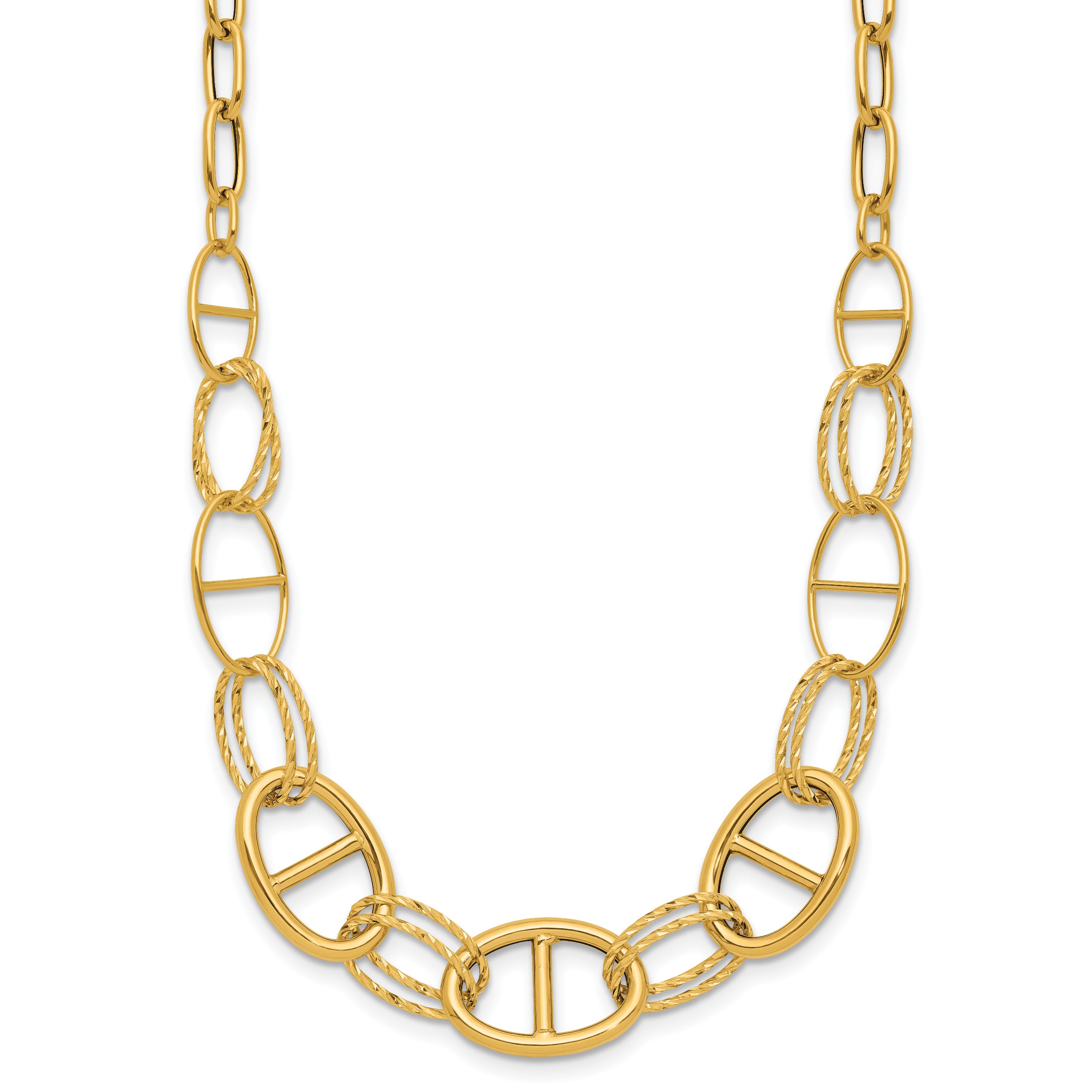 14K Polished and Diamond cut Fancy Link Necklace
