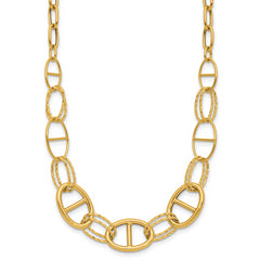 14K Polished and Diamond cut Fancy Link Necklace