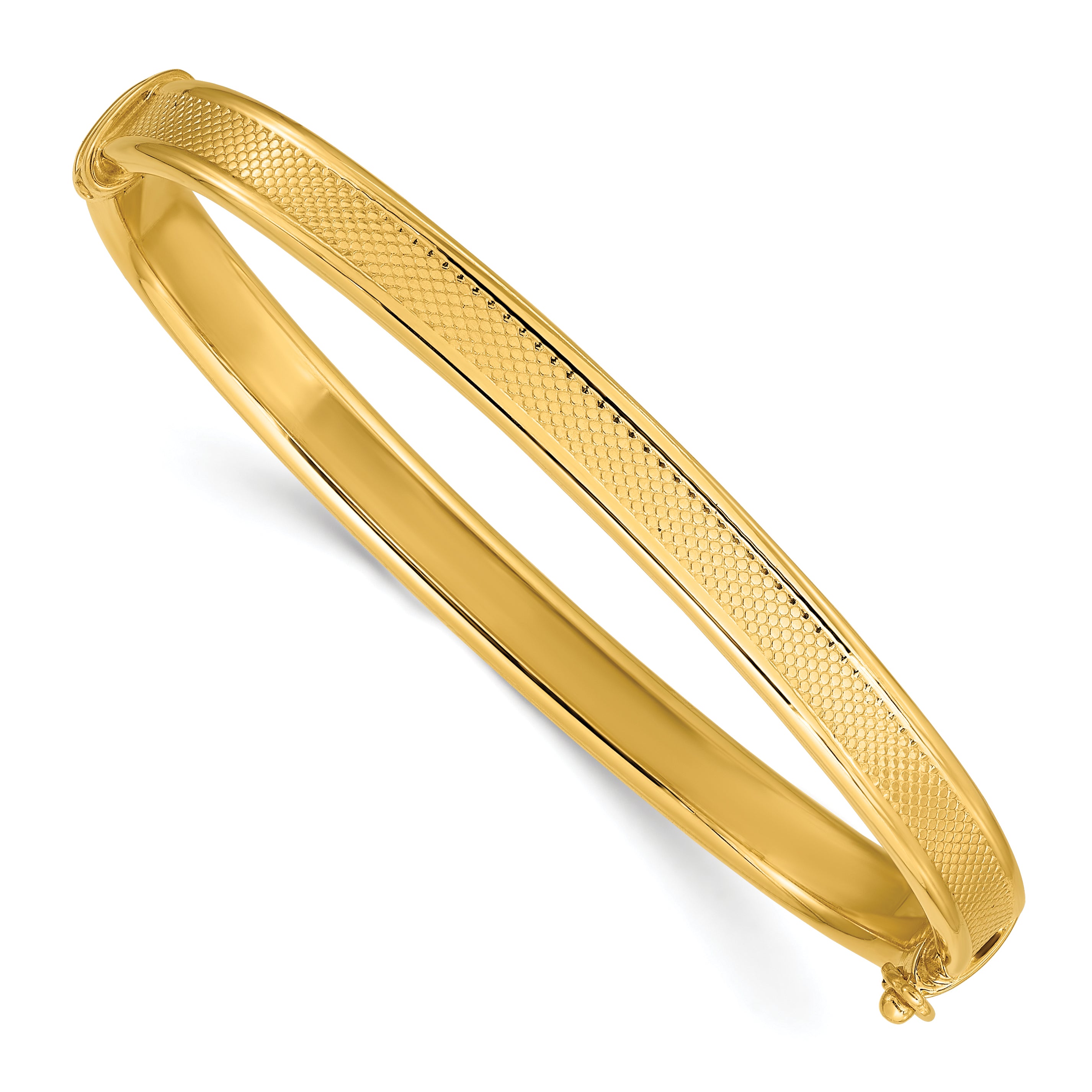 14K Polished and Textured Hinged Bangle