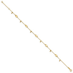 14K Oval and Bead Dangle 9 inch Plus 1 inch Extender - Total 10 inch Anklet