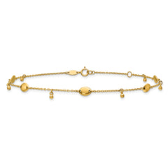 14K Oval and Bead Dangle 9 inch Plus 1 inch Extender - Total 10 inch Anklet