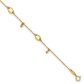 14K Oval and Bead Dangle 9 inch Plus 1 inch Extender - Total 10 inch Anklet
