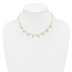 14K Polished Dangle Beaded w/2in Ext. Necklace