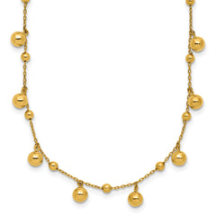 14K Polished Dangle Beaded w/2in Ext. Necklace