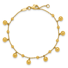 14K Polished Dangle Beaded with .5in ext. Bracelet