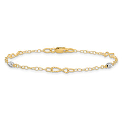 14K Two-tone Twist and Diamond-cut Oval 10 inch Plus 1 inch Extender - Total 11 inch Anklet