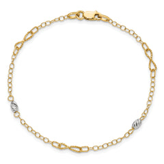 14K Two-tone Twist and Diamond-cut Oval 10 inch Plus 1 inch Extender - Total 11 inch Anklet