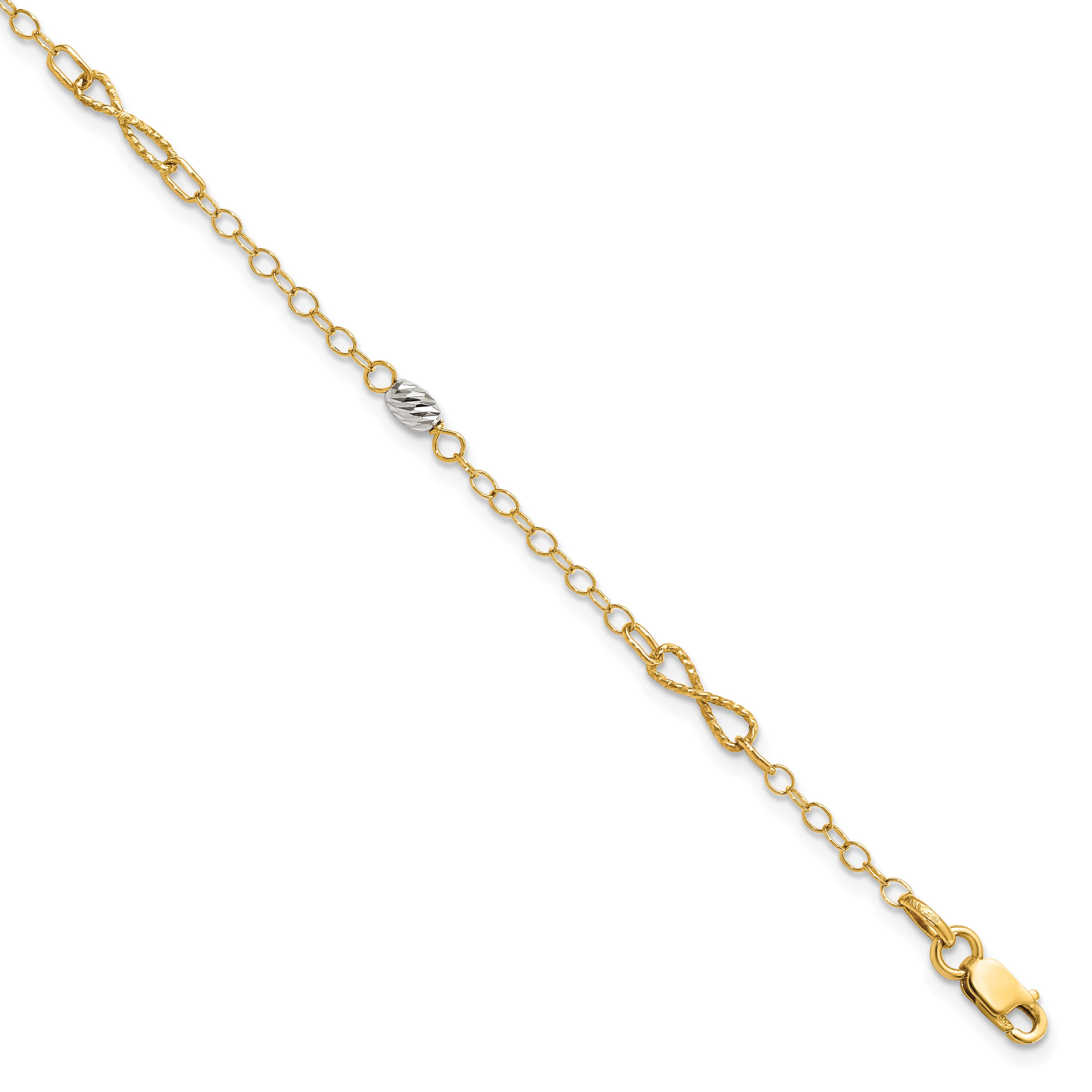 14K Two-tone Twist and Diamond-cut Oval 10 inch Plus 1 inch Extender - Total 11 inch Anklet