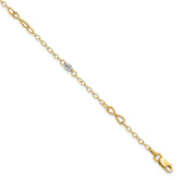 14K Two-tone Twist and Diamond-cut Oval 10 inch Plus 1 inch Extender - Total 11 inch Anklet