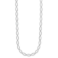 14K White Gold Polished and Diamond-cut Fancy Link Necklace
