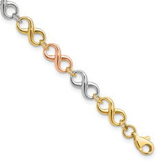 14K Tri-color Polished Infinity Bracelet