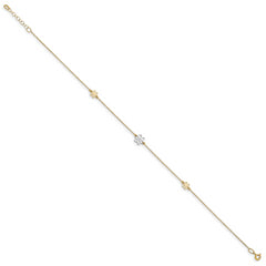 14K Two-tone Flower 3-Station 10 inch Plus 1 inch Extender - Total 11 inch Anklet