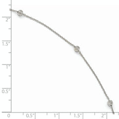 14K White Gold Diamond-cut Bead 6-Station 10 inch Plus 1 inch Extender - Total 11 inch Anklet