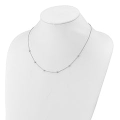 14K White Gold Polished and D/C Beaded 17in w/2in ext. Necklace