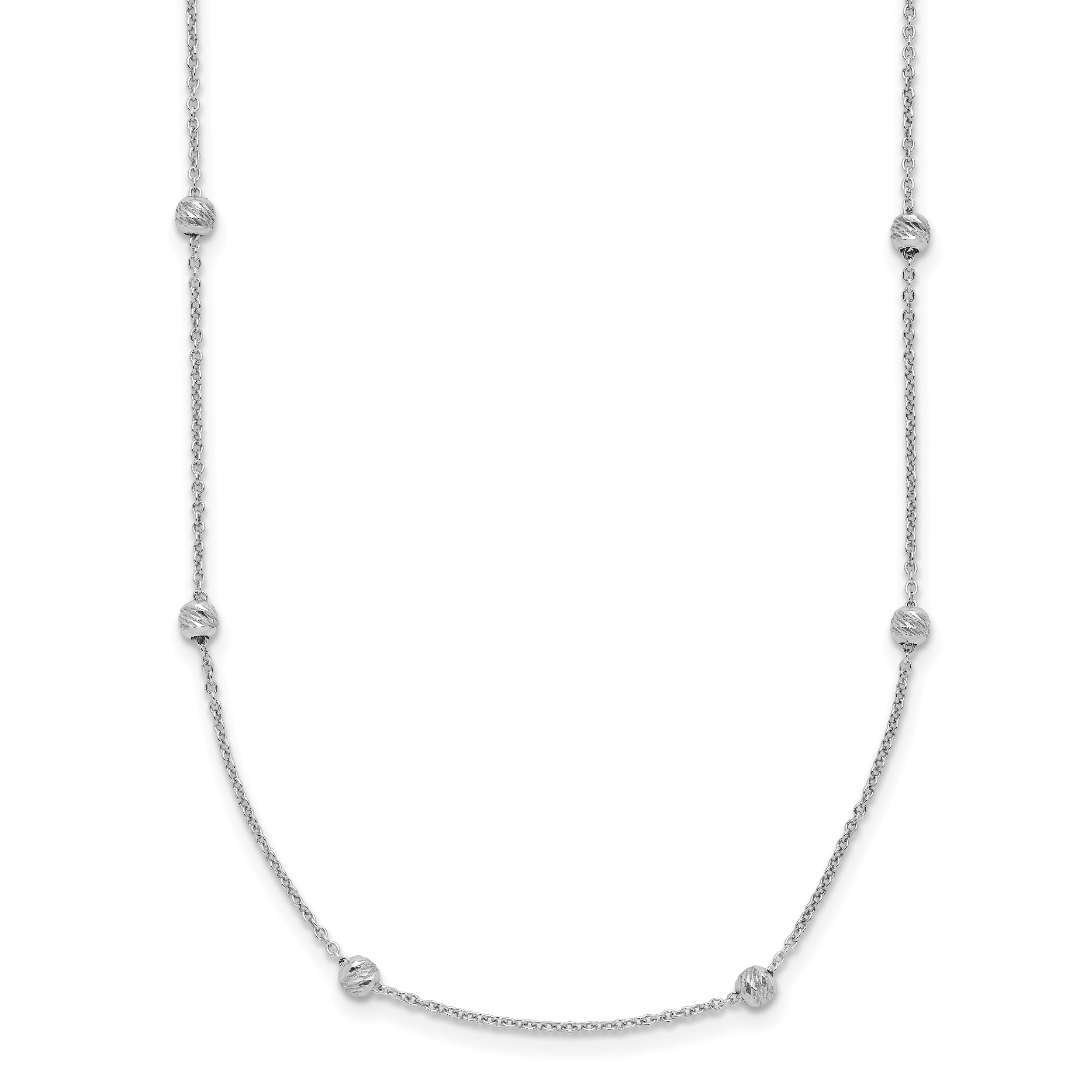 14K White Gold Polished and D/C Beaded 17in w/2in ext. Necklace