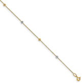 14K Two-Tone Diamond-cut Bead 6-Station 9 inch Plus 1 inch Extender - Total 10 inch Anklet