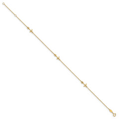 14K CZ Anchor 3-Station 9 inch Plus 1 inch Extender - Total 10 inch Anklet